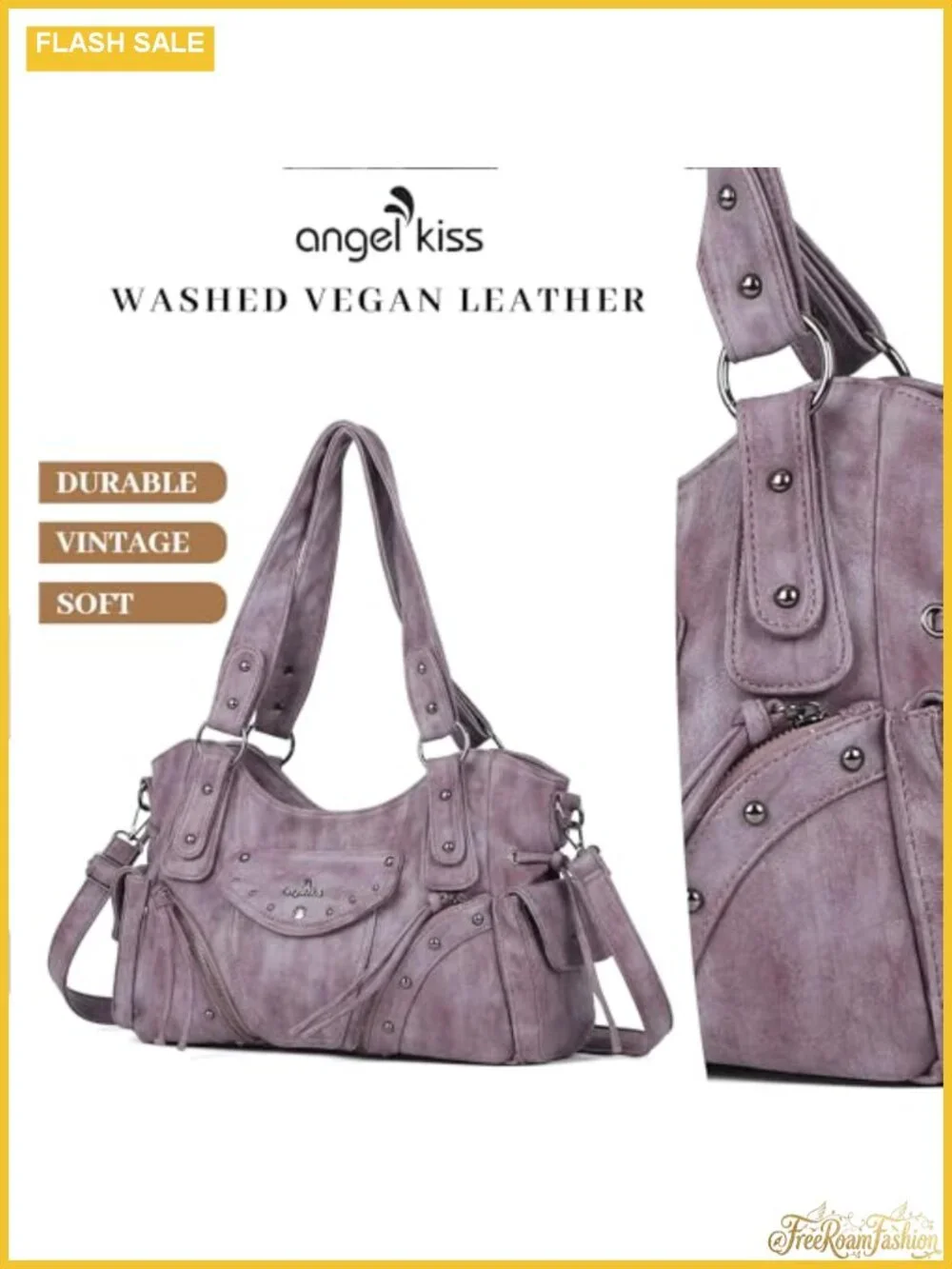 Retro Washed Vegan Leather Hobo Bag with Crossbody Strap, Roomy Satchel Purse